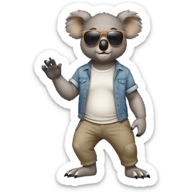 anthropomorphised koala in casual clothing, wearing dark sunglasses, walking upright, looking like a tough guy with a different attitude sticker