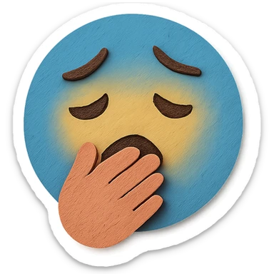 sad face with hand over mouth, blue paper background, paper craft style sticker