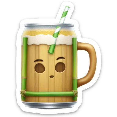 Drink in a beer glass can with a bamboo lids on top and straw throughout  sticker