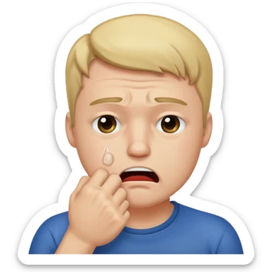 Crying man with his fist holding to his mouth sticker