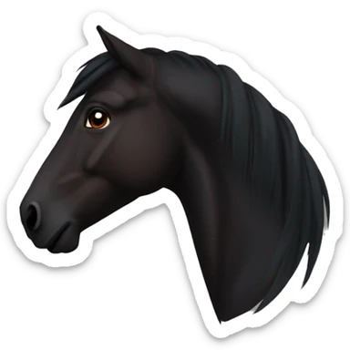 Face of a totally black horse with dark brown eyes and the end of the mane slightly brown/reddish that we see from it left side profile  sticker