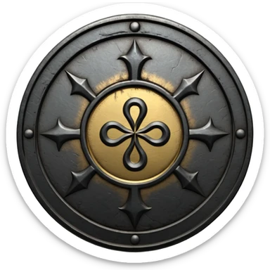 Minimal emoji, gothic metal coin made of black steel, engraved word FORTUNA at the center, ancient industrial aesthetic, worn metal texture, no glow, no neon, flat emoji design, centered, transparent background sticker