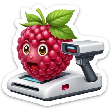 A raspberry scanning for a food with a scanner sticker