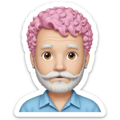 very white bearded and white mustached, pink short curly haired, wearing ear accessories sticker
