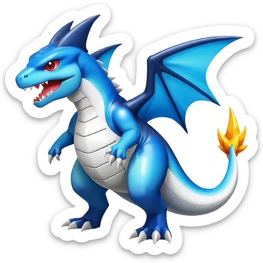 Black and white colorful gradient shiny glossy Fakémon-Digimon-Gabite-Sharpedo-Charizard-Reshiram-Zekrom-creature-hybrid (full body) sticker