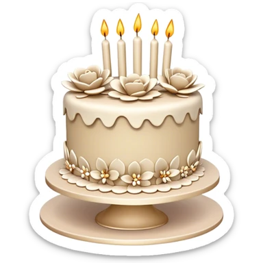 Vintage beige and white birthday cake with 3D icing flowers sticker