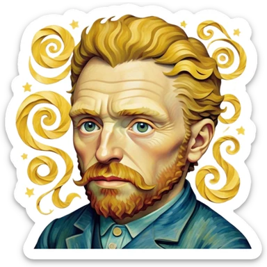 Cinematic Realistic Vincent van Gogh Pop Culture Emoji, featuring an expressive portrayal inspired by the legendary painter rendered with dynamic, swirling textures and artistic lighting. sticker
