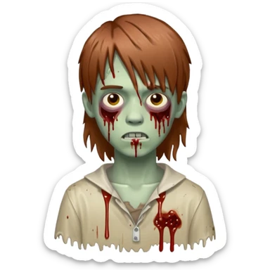 Chico adolescente zombie estilo drip con corte estilo mullet largo texturizado color castaño rojizo medio claro sticker