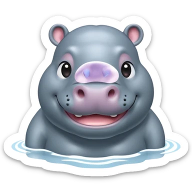 A 3D cartoon hippopotamus half-submerged in water, smiling gently, soft lighting, rounded body and glossy texture, cute Memoji-style look.Full body. sticker