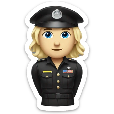 blonde hair and blues eyed special force soldier with a black uniform sticker