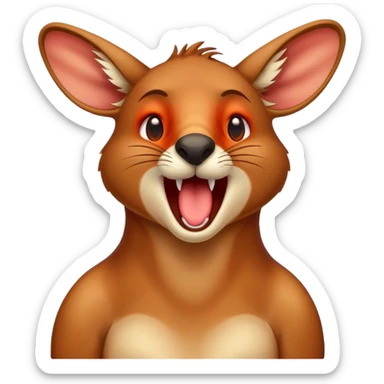 Cinematic Cute Yawning Kangaroo Portrait Emoji, Head tilted slightly with a dramatic, wide-open yawn, showcasing a soft, downy red-orange fur with gently drooping ears and round amber eyes barely open in drowsy contentment, Simplified yet irresistibly adorable features, highly detailed, glowing with a soft, cozy glow, high shine, relaxed yet expressive, stylized with a touch of outback charm, bright and endearing, soft glowing outline, capturing the essence of a sleepy yet affectionate kangaroo, so drowsy it feels like it could stretch out of the screen and curl up for a nap! sticker