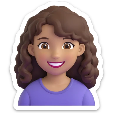 brown girl with wavy hair and brown eyes, smiling sticker