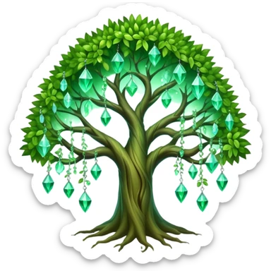 Spiritual magical ethereal tree with crystals hanging in it sticker