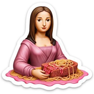 monalisa made of SPAM meat melted pink dripping sauce spaghetti portrait sticker