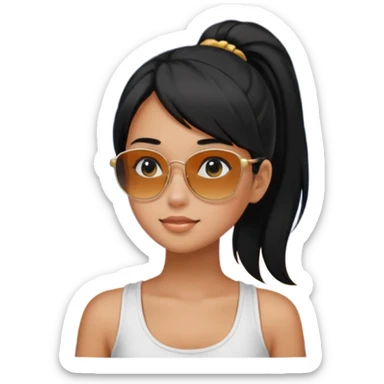 An Emoji of girl with black ponytail hair, who can be described by three words: sun, moo, star sticker