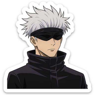 Gojo Satoru, white hair, blindfold, serious expression, inspired by Jujutsu Kaisen, anime style, no background sticker