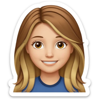 make a girl with long brown hair with blond highlights and layers with hazel eyes middle part sticker
