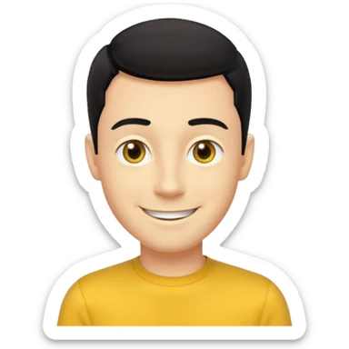 Greg Wiggle of The Wiggles with light skin, black hair, hazel eyes, yellow skivvy shirt sticker