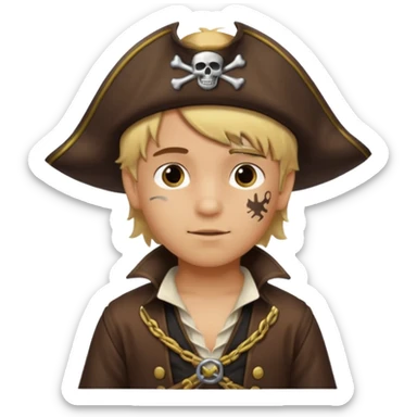 light brown Hispanic boy with blond hair that is dressed as a pirate sticker