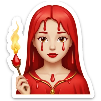 Woman dripping hot wax onto her own skin, controlled pain, ceremonial atmosphere sticker