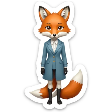 extremely sad anthropomorphised female fox in stylish outfit, no sunglasses, very sad and crying, looking to the left, full-body view sticker
