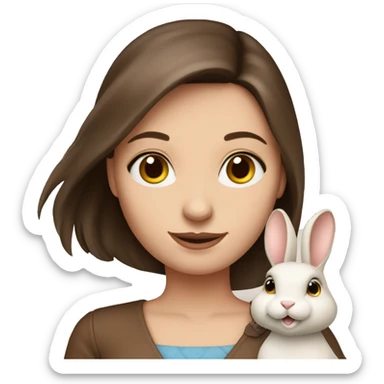 Pretty brunette pale woman holding Holland loop brown bunny  sticker