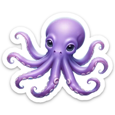 Meme-Worthy Floating Baby Octopus Portrait Emoji, Drifting gracefully in the water with soft, curled tentacles and a dreamy, weightless posture, showcasing a smooth, rounded light blue-purple body with mesmerizingly large, gentle eyes gazing into the abyss, Simplified yet poetically expressive features, highly detailed, glowing with a soft, celestial marine glow, high shine, quiet and mystical, stylized with an air of deep-sea serenity, soft glowing outline, capturing the essence of a tiny, peaceful cephalopod floating endlessly in the infinite beauty of the ocean depths! sticker