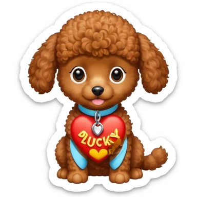 A face of red brown toy poodle puppy with “Good Luck Daddy” written under it  sticker