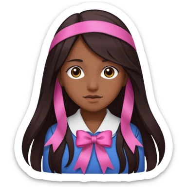 arikan, dark long hair whit pink ribbons. brown skin sticker