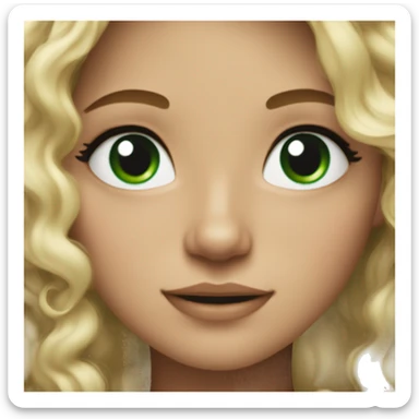 Blonde girl with dark green eyes and curly wavy long hair and a black jumper sticker