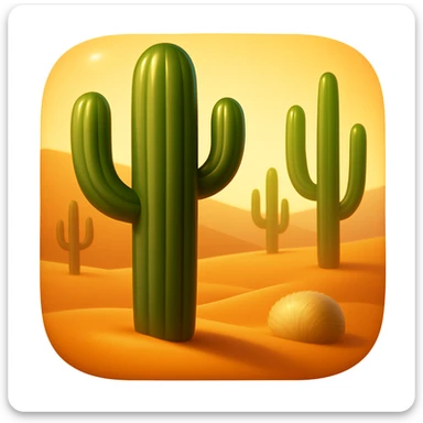 Create a desert emoji exactly like the reference image in iOS emoji style. Include the same cacti, sand, and colors with a smooth and shiny appearance. Add a subtle highlight to the emoji. sticker