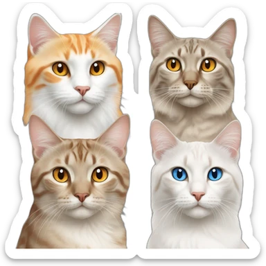 three cats, 1 cat lynx point with blue eyes 1 cat orange and white with yellow eyes 1 cat all orange with orange eyes sticker