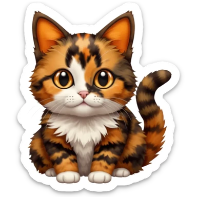 A high-resolution photo-realistic digital illustration of a brown multicoloured  tortoiseshell cat kitten, chest upward sticker