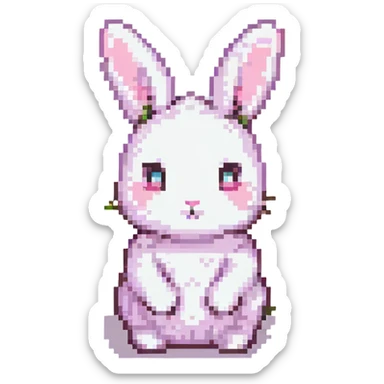 minimal pixel art bunny, white with pink cheeks, small and cute sticker