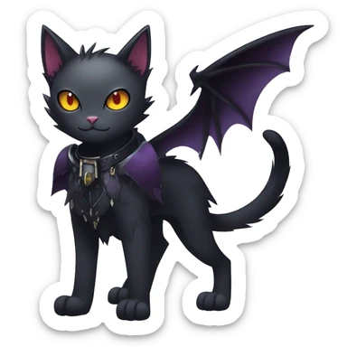   cool edgy beautiful anime-style ethereal dark-punk-themed animal vampiric cat-hybrid Fakemon with fangs and bat-wing-ears with a collar full body sticker
