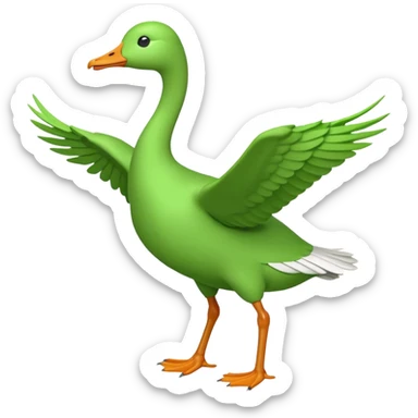 "Running goose emoji with long neck and two legs, all bright green #39C700. Wings must be tightly folded against the body—no flapping, no spread wings, no movement." sticker