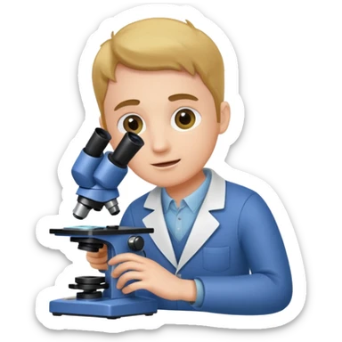haz un personaje que este mirando  un microscopio, sticker