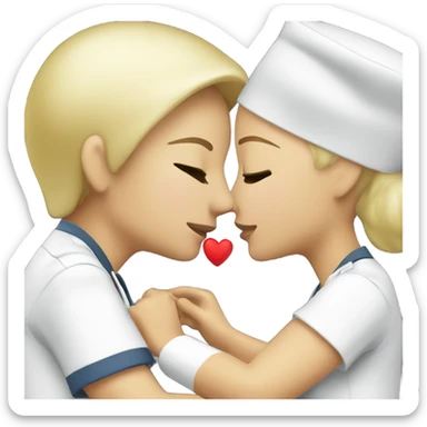 Blonde nurse kissing Asian nurse  sticker