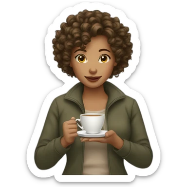 woman with curly short hair brown light skin drinking tea sticker