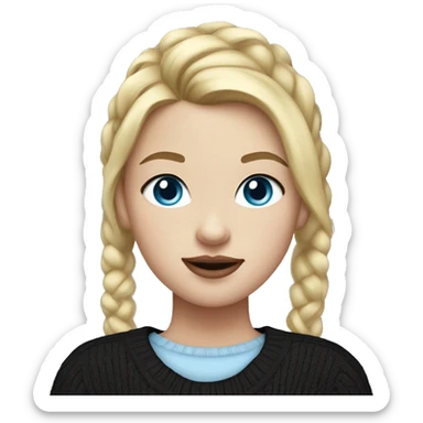 girl with white skin with blonde hair with blue eyes in a black sweater with a ponytail on her head with plump lips sticker