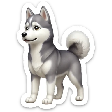 cinematic-[siberian husky]-realistic-full-body-standing-emoji,-tail-resting-loosely-beside-its-paws,-head-tilted-dramatically, -fluffy-[grey and white]-fur,-simplified-yet-realistic-focused-features,-highly-detailed,-glowing-with-an-almost-sarcastic-glow sticker