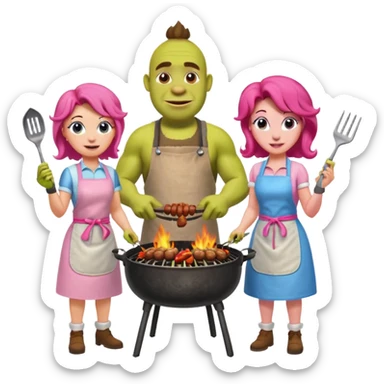 Shrek is grilling shashlik with Luntik and Pinkie Pie. sticker