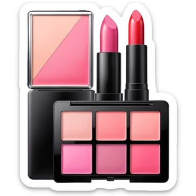 makeup products all together in one piece of png, lipstick, blush, powder, etc ALL PINK sticker