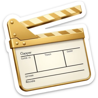 ultra simplified movie clapper with gold and white colors, two simple rectangles with a diagonal line sticker