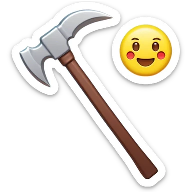 Clash of Clans aesthetic: Cinematic Playful Pixel 3D Pickaxe Portrait Emoji, rendered in a 3D vector-style similar to standard emojis with minimal shading and bold, simplified shapes. A compact, distinct form with signature details, softly glowing with a pixelated adventure charm. Simplified yet unmistakably iconic, highly detailed and consistent, glowing with a soft radiance and high shine. Stylized with a touch of classic pixel-art charm and a soft glowing outline, capturing the essence of a beloved gaming relic with a friendly, playful manner! sticker