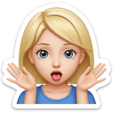 A girl with her tounge out and wide eyes with her hands at the side of her head as if she’s opening, spreading towards the camera sticker