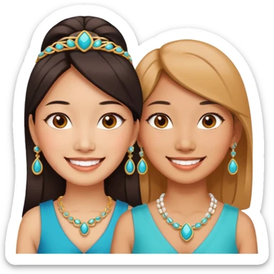 Two different asian women beside each other smiling sticker