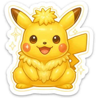 Make this a shiny Pikachu with a lighter yellow color and sparkles, keep the retro stickers style and no background. sticker