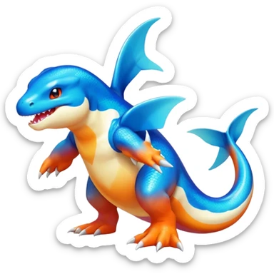 white blacks colorful gradient shiny glossy Fakémon-Digimon-orca-reptile-charizard-feraligatr-lizard-creature-hybrid (full body) sticker