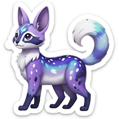 Colorful black-violet-indigo-purple-gradients nebulae nebula starry galactical shiny white-stars-spotted glorious iridescent divine exotic cute cool beautiful realistic Meloetta-caracal-civet-sergal-bunny-oncilla-animal-Fakémon-hybrid-fursona (full body) sticker